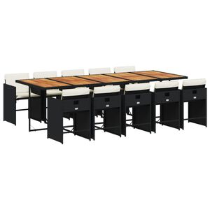 vidaXL Set de comedor jard&iacute;n 11 pzas con cojines rat&aacute;n sint&eacute;tico negro