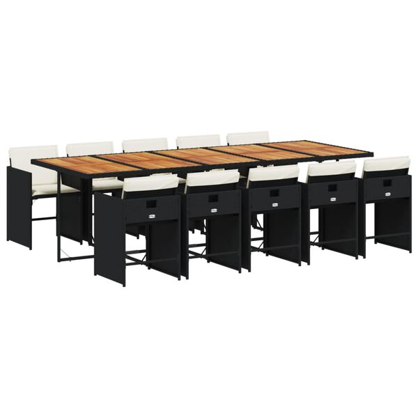 vidaXL Set de comedor jard&iacute;n 11 pzas con cojines rat&aacute;n sint&eacute;tico negro