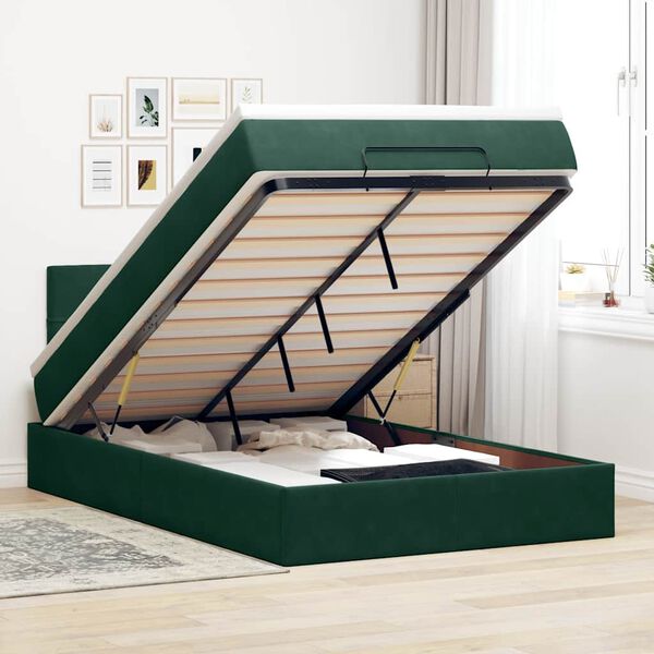 vidaXL Estructura cama otomana colch&oacute;n terciopelo verde oscuro