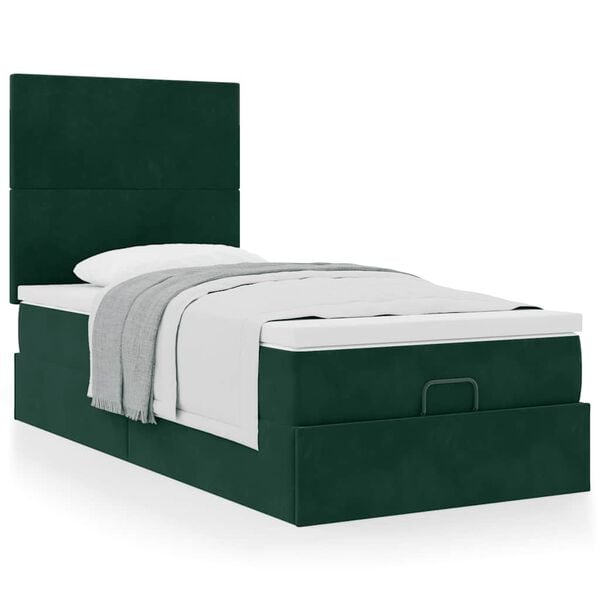 vidaXL Estructura de cama otomana colchones terciopelo verde oscuro