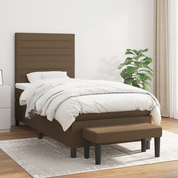 vidaXL Cama box spring con colch&oacute;n tela marr&oacute;n oscuro 80x200 cm