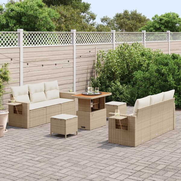 vidaXL Conjunto de sof&aacute; de jard&iacute;n con coj&iacute;n Manual 9 pcs beige y crema