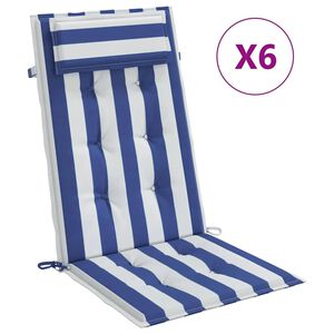 vidaXL Cojines silla respaldo alto 6 uds tela Oxford rayas azul blanco