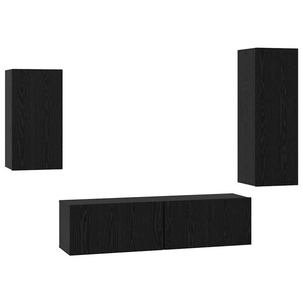 vidaXL Conjunto de mueble de TV 4 pcs Roble Negro Madera de ingenier&iacute;a