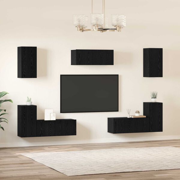 vidaXL Conjunto de mueble de TV 7 pcs Roble Negro Madera de ingenier&iacute;a