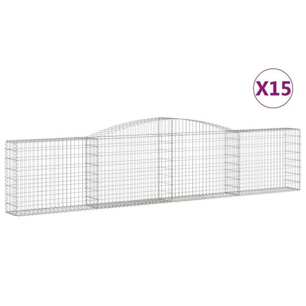 vidaXL Cestas de gaviones 15 uds forma de arco hierro 400x30x80/100 cm