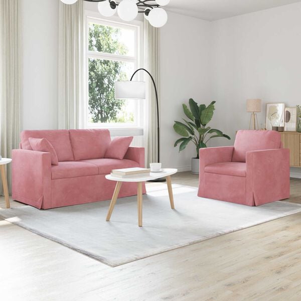vidaXL Sof&aacute; 2 pcs Rosa 138 x 78 x 80 cm Terciopelo