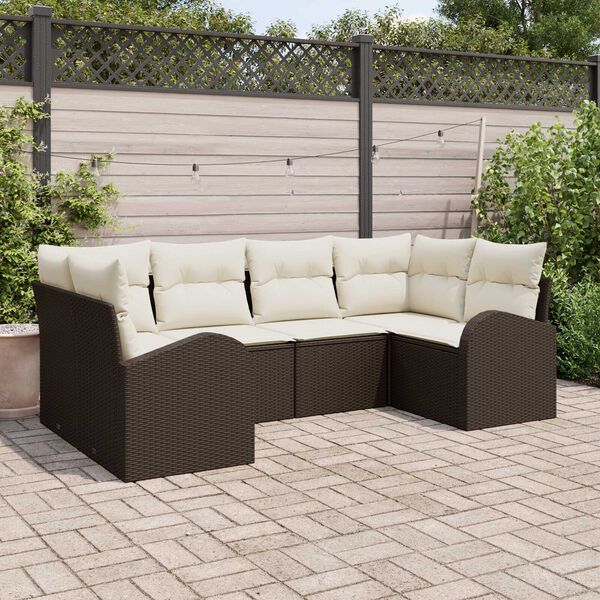 vidaXL Conjunto de sofá de jardín 6 pcs Marrón Rattan de Poliéster