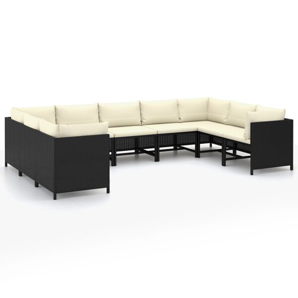 vidaXL Set de muebles de jard&iacute;n 9 pzas y cojines rat&aacute;n sint&eacute;tico negro