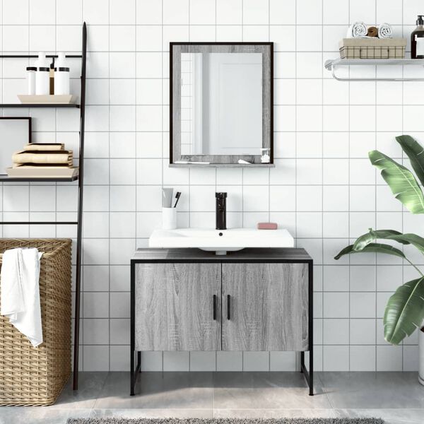 vidaXL Set de muebles de baño 2 pzas madera de ingeniería gris sonoma