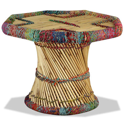vidaXL Mesa de centro de bambú con detalles chindi multicolor