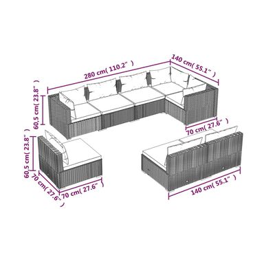 vidaXL Set de sofás de jardín 8 piezas y cojines ratán sintético gris
