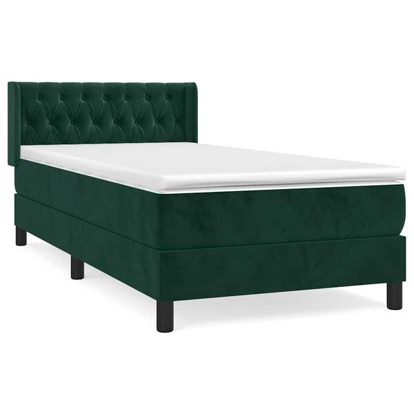 vidaXL Cama box spring con colch&oacute;n terciopelo verde oscuro 90x190 cm