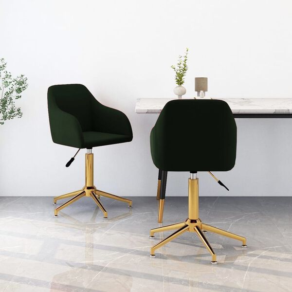 vidaXL Sillas de comedor giratorias 2 unidades terciopelo verde oscuro