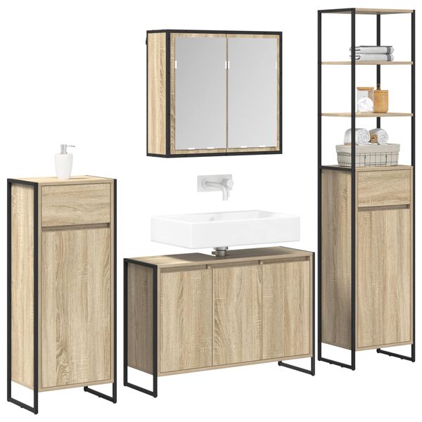 vidaXL Juego de muebles de ba&ntilde;o Roble Sonoma Madera de ingenier&iacute;a