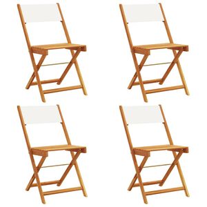 vidaXL Sillas plegables, 4 unidades, tela color crema y madera maciza.