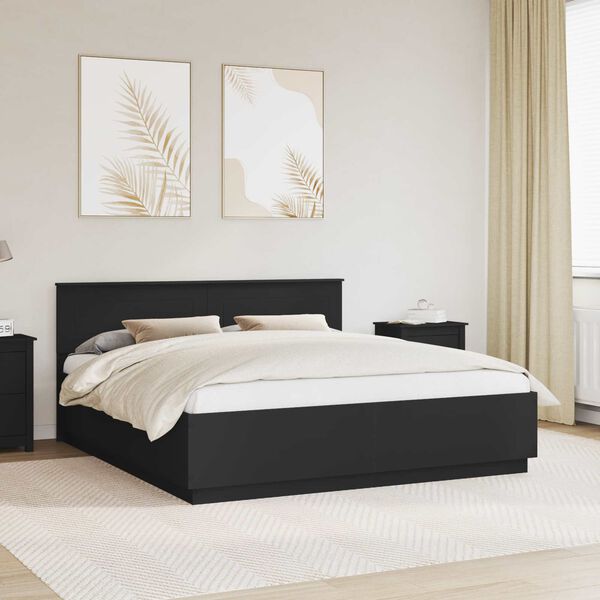 vidaXL Estructura de cama Negro 200 x 200 cm Madera de ingenier&iacute;a