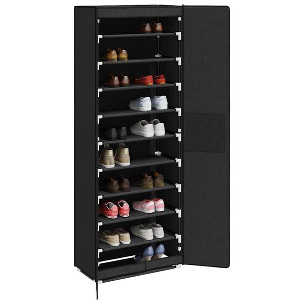 vidaXL Mueble zapatero de tela con funda negro 60x30x166 cm