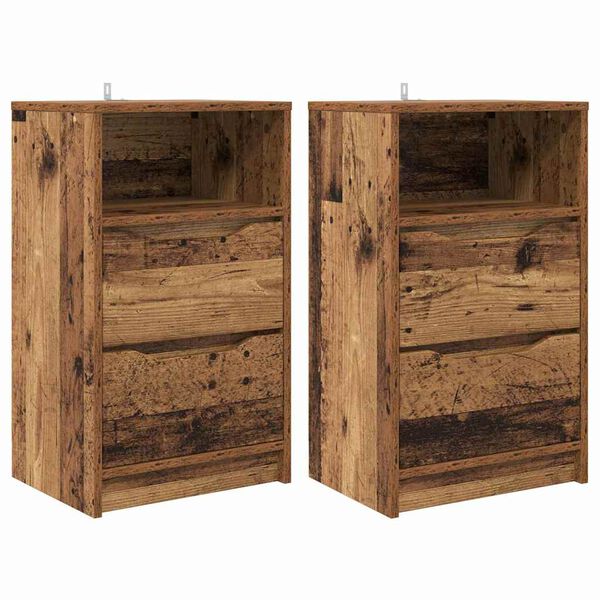 vidaXL Mesas de noche con caj&oacute;n 2 pcs Madera Vieja 40 x 30 x 467 cm