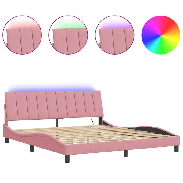 vidaXL Estructura de cama con LED sin colchón Hanko terciopelo rosa 180x200 cm