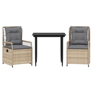 vidaXL Set comedor de jardín 3 pzas con cojines ratán sintético beige