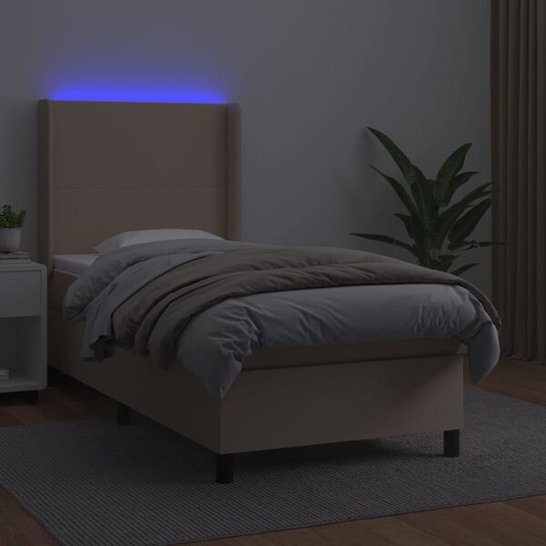 vidaXL Cama box spring colch&oacute;n LED cuero sint&eacute;tico capuchino 100x200cm