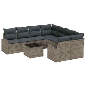 vidaXL Conjunto de sof&aacute; de jard&iacute;n 9 uds. Gris rat&aacute;n sint&eacute;tico