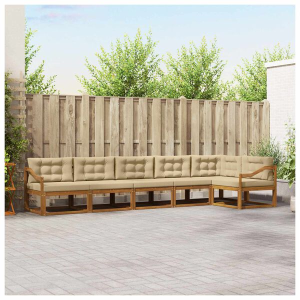 vidaXL Conjunto de sof&aacute;s de exterior con coj&iacute;n 6 pcs Natural y Beige