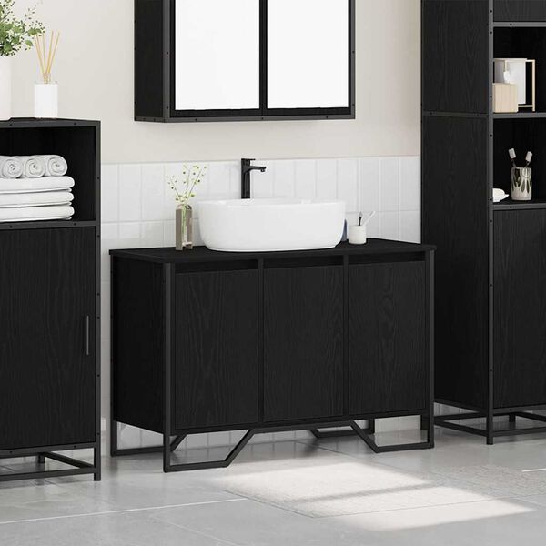 vidaXL Gabinete de Lavabo Otro con puerta Roble Negro 91 x 35 x 60 cm