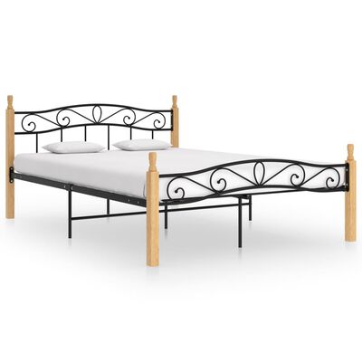 vidaXL Estructura de cama madera maciza roble metal negro 140x200 cm