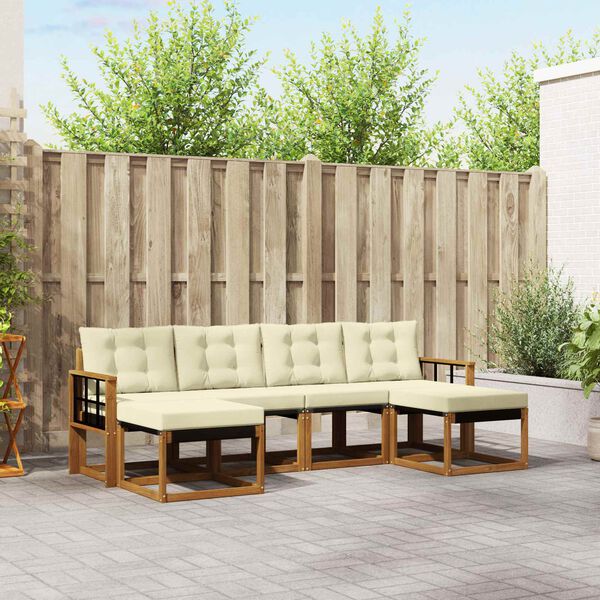 vidaXL Conjunto de sof&aacute;s de exterior con coj&iacute;n 6 pcs Natural y Crema