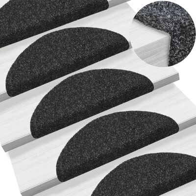 vidaXL Alfombrillas de escaleras autoadhesivas 5 uds negro 56x17x3 cm