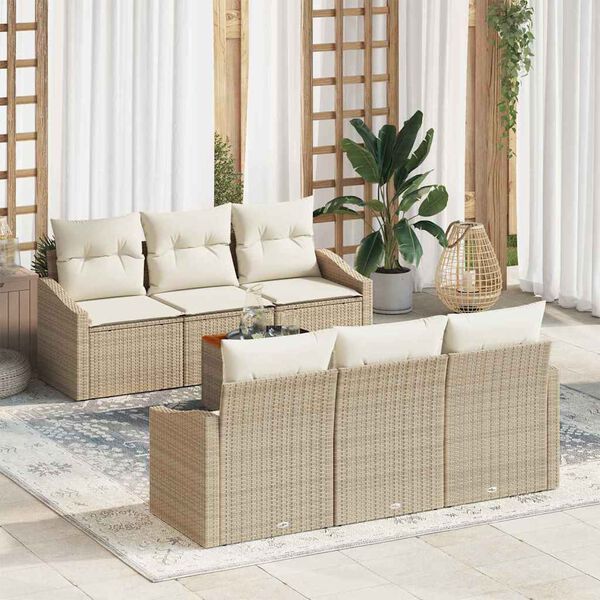 vidaXL Conjunto de sof&aacute;s de jard&iacute;n 7 pcs Beige rat&aacute;n sint&eacute;tico