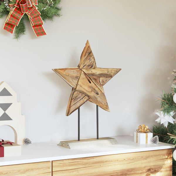 vidaXL Estrella de Navidad Marrón 45 x 5 x 60 cm Madera de teca maciza