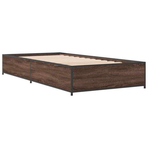vidaXL Estructura cama madera ingenier&iacute;a metal roble marr&oacute;n 75x190 cm