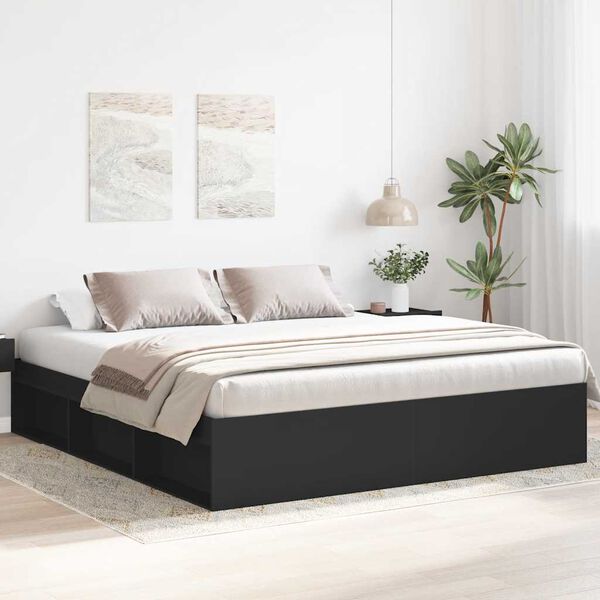 vidaXL Estructura de cama doble sin colch&oacute;n negro 180x200 cm