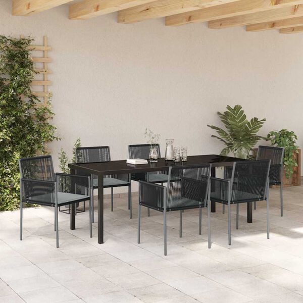 vidaXL Conjunto de Comedor de Jard&iacute;n 7 pcs Negro Rat&aacute;n sint&eacute;tico