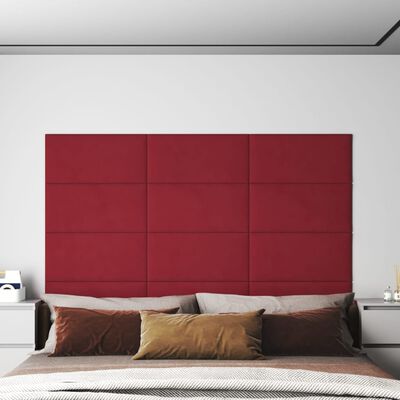 vidaXL Paneles de pared 12 uds terciopelo rojo tinto 60x30 cm 2,16 m²