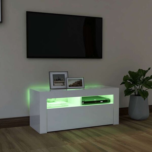 vidaXL Mueble de TV con luces LED blanco brillante 90x35x40 cm