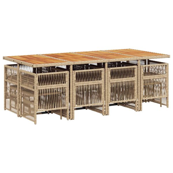 vidaXL Set comedor de jard&iacute;n con cojines 13 pzas rat&aacute;n sint&eacute;tico beige