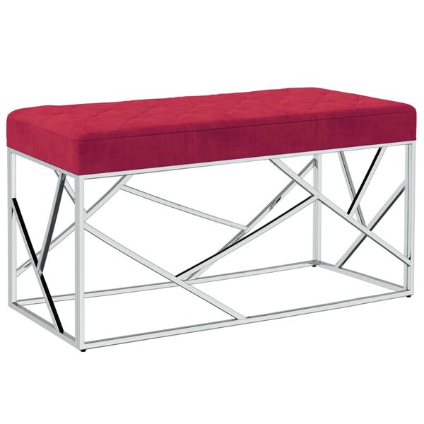 vidaXL Banco de acero inoxidable y terciopelo rojo vino tinto 97 cm