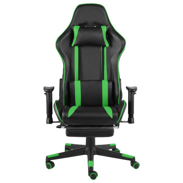 vidaXL Silla gaming giratoria con reposapi&eacute;s PVC verde
