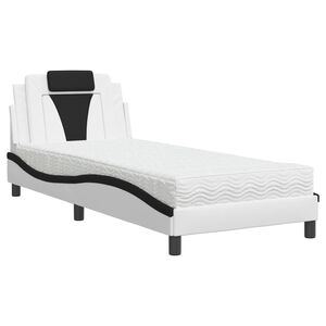 vidaXL Cama Viana con colch&oacute;n cuero sint&eacute;tico blanco y negro 90x190 cm