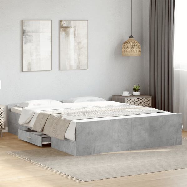 vidaXL Cama con cajones madera ingenier&iacute;a gris hormig&oacute;n 160x200 cm