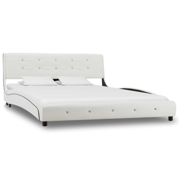 vidaXL Cama con colch&oacute;n cuero sint&eacute;tico blanco 140x200 cm