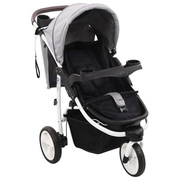 vidaXL Cochecito/Silla de paseo de 3 ruedas gris y negro
