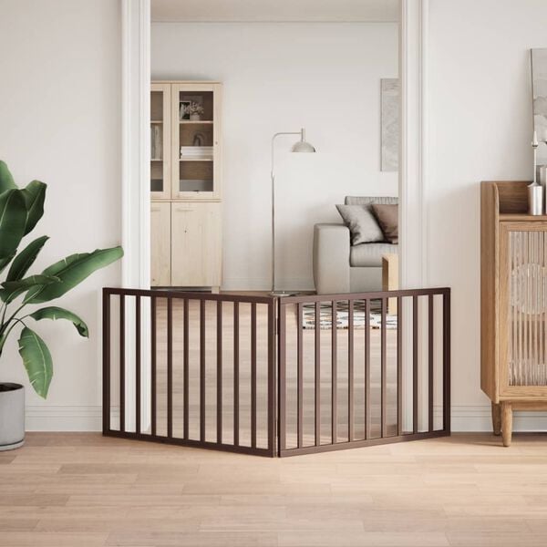 vidaXL Puerta para perros plegable 2 paneles madera &aacute;lamo marr&oacute;n 160cm