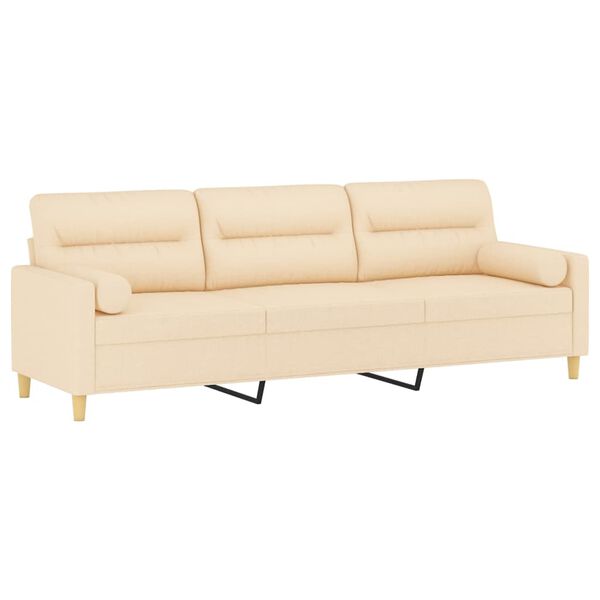 vidaXL Sof&aacute; de 3 plazas con almohadas y cojines tela crema 210 cm