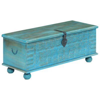vidaXL Baúl de almacenamiento madera maciza mango azul 100x40x41 cm