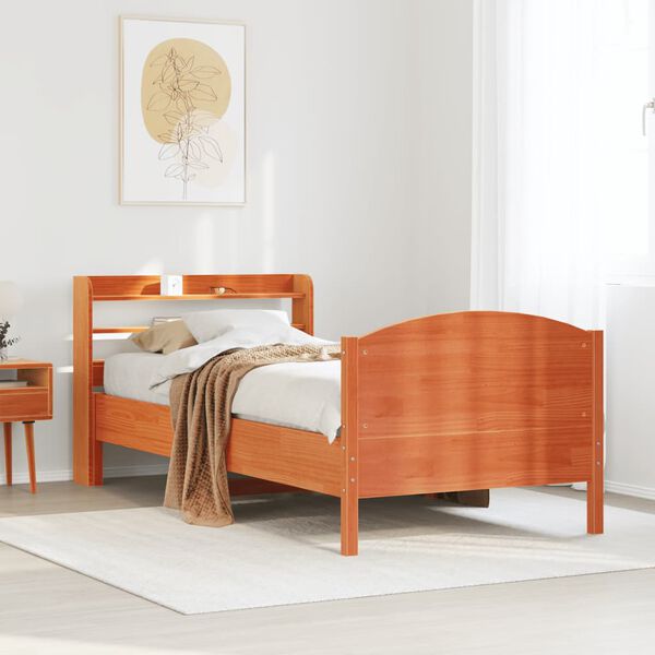 vidaXL Cama sin colch&oacute;n madera maciza de pino marr&oacute;n cera 100x200 cm
